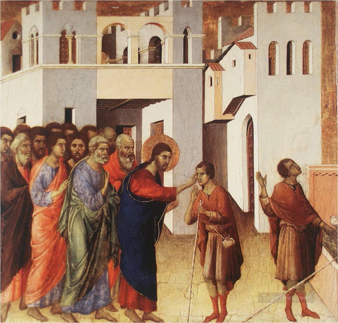 ドゥッチョ・キリストが盲人を癒す油絵